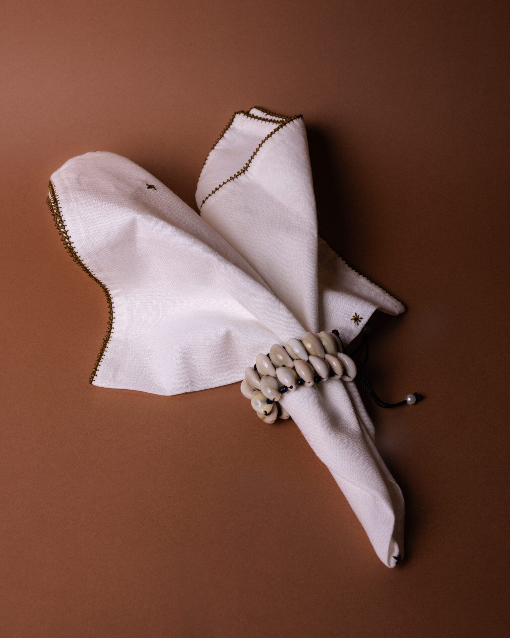 Serviette Lin Brodée kaki - Cabana Gallery